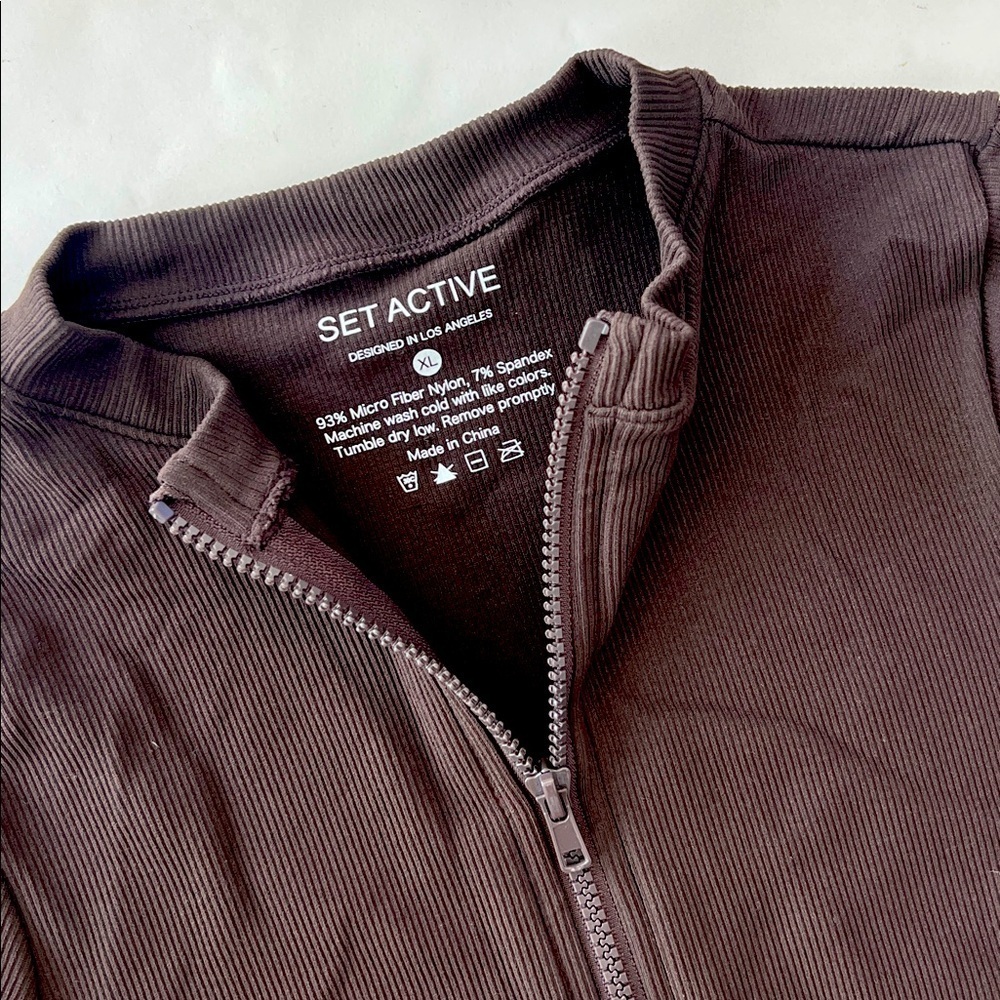 SET ACTIVE 2 Piece Set - Sculptflex Zip Jacket & Leggings Espresso Brown L/XL - Picture 7 of 8